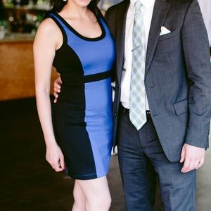 Black and blue colorblock dress